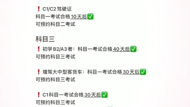 考各种驾校需要多长时间！各科考试需要间隔几天你知道吗？#驾考时间 你考驾照了吗，短时间拿证怎么安排更