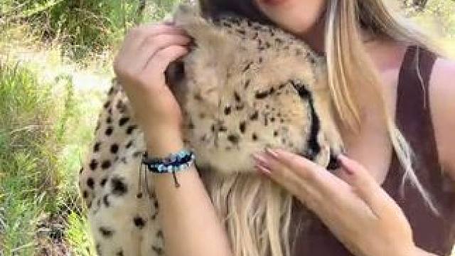 美女的宠物猎豹 #抖音看世界 #神奇动物在抖音 #国外视频分享 #奇妙的动物 #宠物