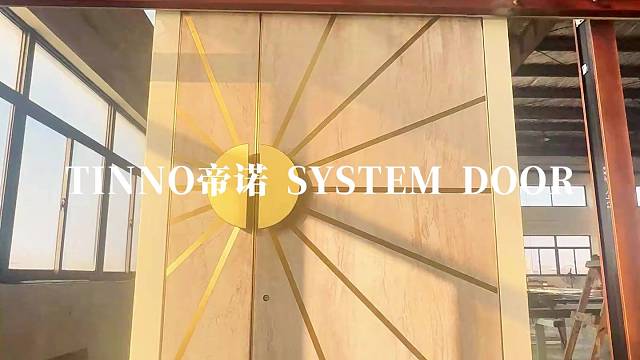石肌曜光，岩面质感金色放射纹入户门#TINNO帝诺系统入户门 #别墅门 #系统门 #上海