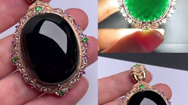 18K金镶嵌墨翠蛋面