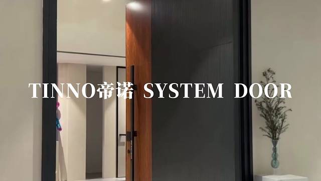 哑光灰调木纹点缀偏轴开合里的隐形奢华#TINNO帝诺系统入户门 #别墅门 #系统门 #上海