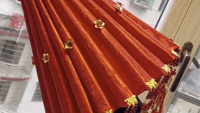 国风中式红色小提花布立体花朵婚伞新娘伞长柄伞