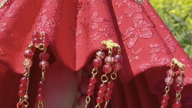 红伞为媒 遮去尘器 护我出嫁 从此以爱为营 共赴白头 不负韶华 不负卿