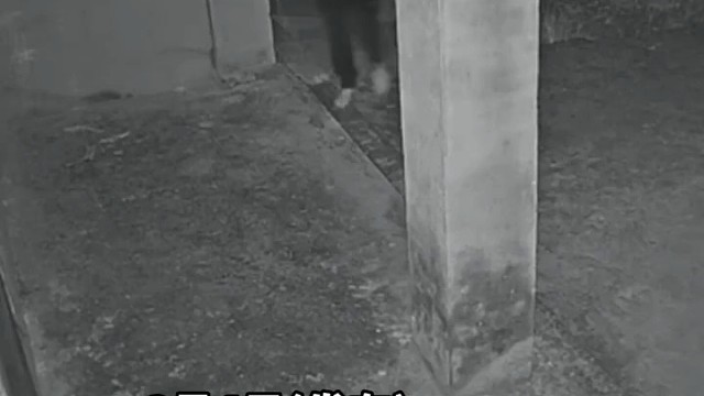 男子大晚上来到别人家门前，发现有监控后立刻躲到柱子后面，偷偷摸摸地用手电筒观察情况1